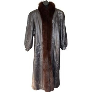 Vintage Rallee Leather Fox Fur Coat Sz L Chocolate Brown Thermolite Maximalism